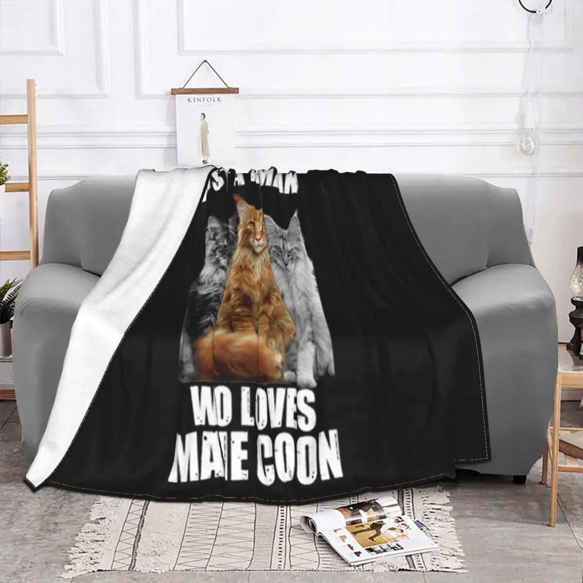 Just A Woman Who Loves Maine Coon Cat Pattern Oversize Style Present On Sale Popular Style Interested Pictures Throw Blanket