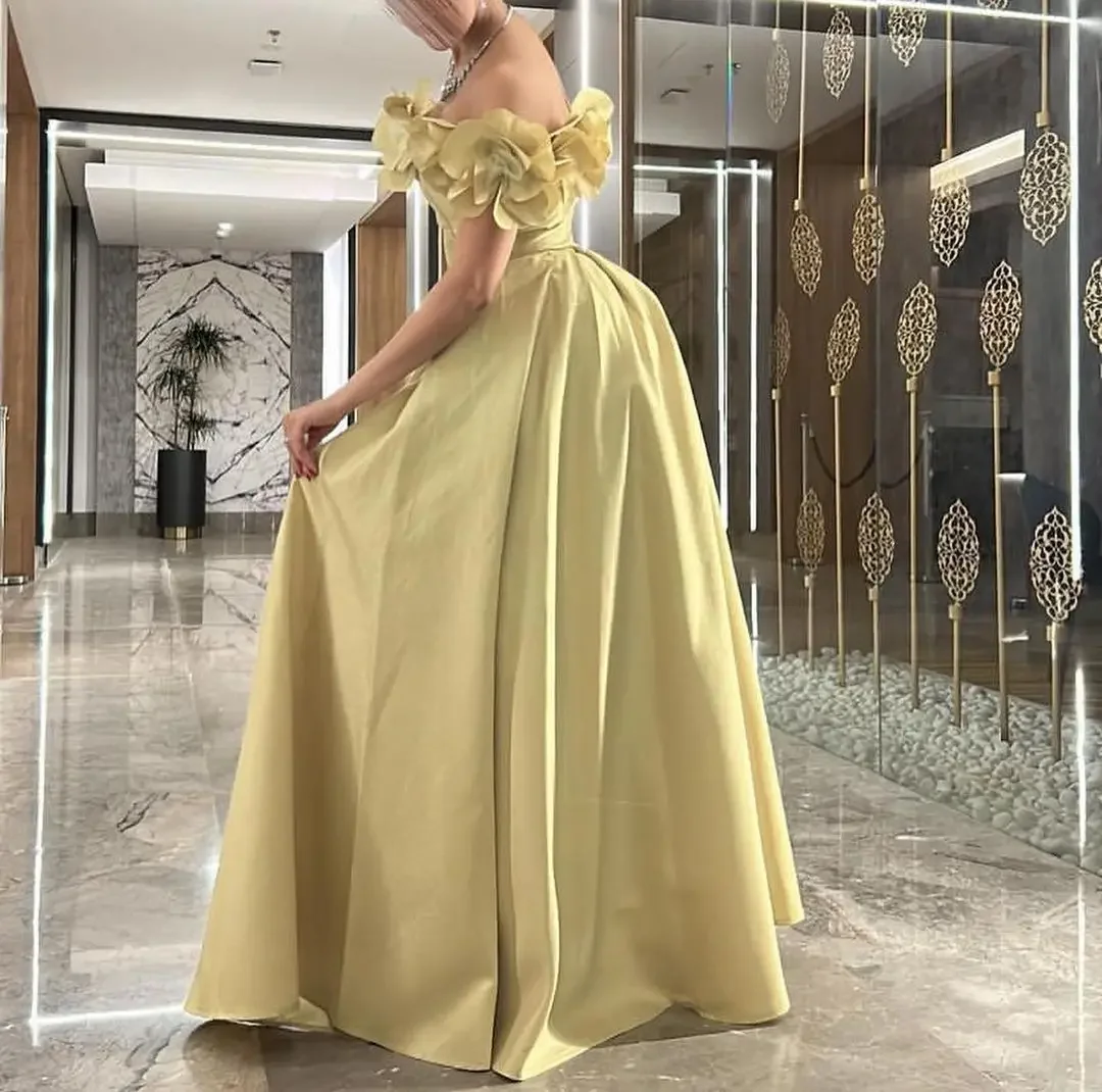 customized Elegant Off The Shoulder Prom Dresses Sleeveless Flowers Women Evening Dresses Floor Length Formal Party Dresses