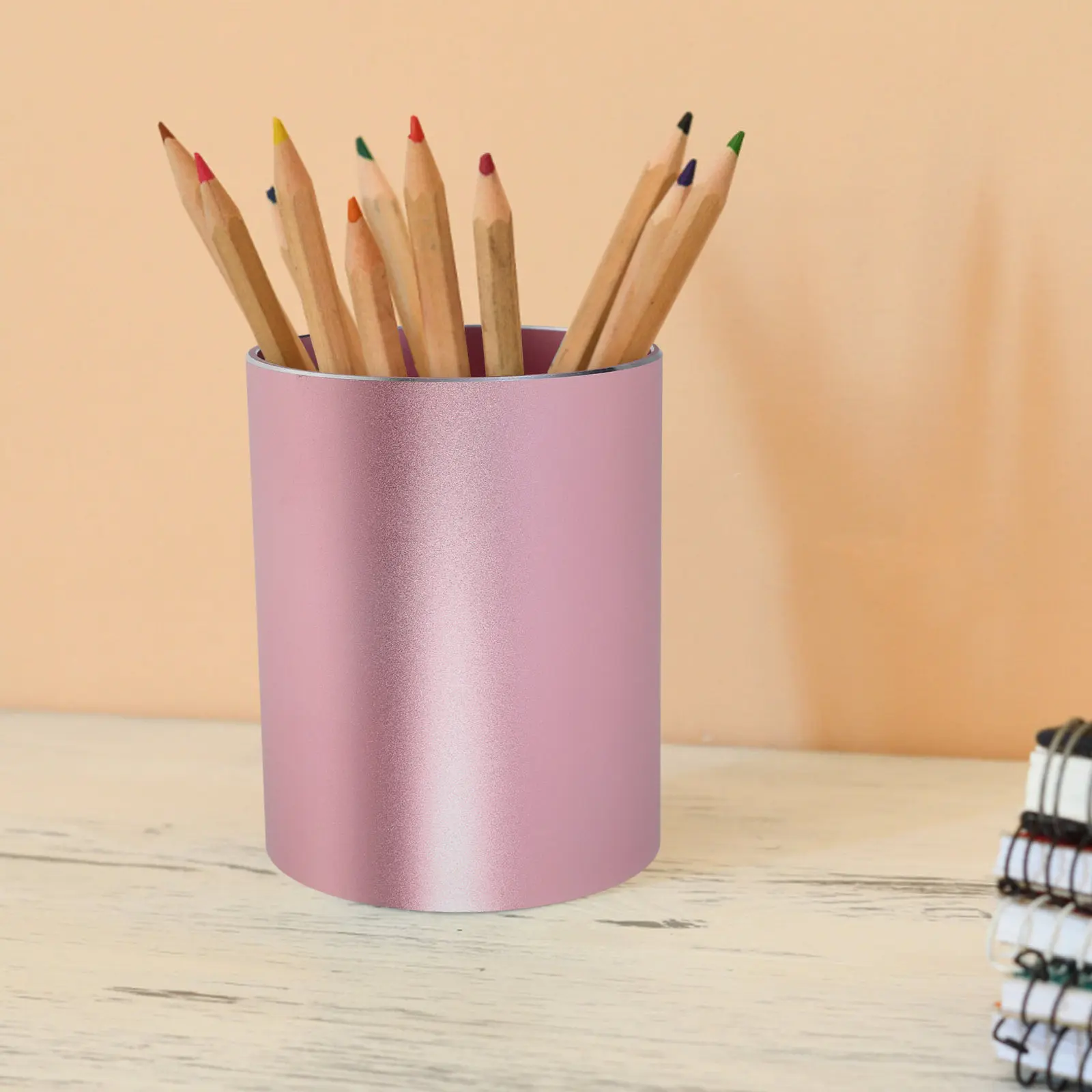Metal Pencil Holder Round Desk Pen Cup Aluminum Alloy Organizer Non Slip Base Soft Lining for Office School Supplies