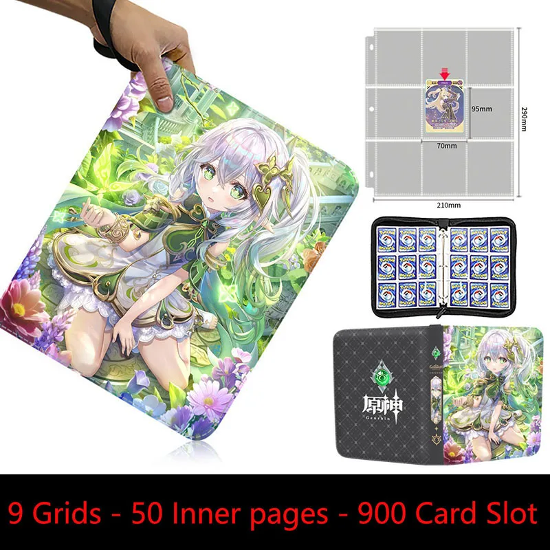 Genshin impact Card Binder 9 Pocket Trading Card Holder Anime Card Binder with 50 inner Pages Zipper Holder Up to 900 Cards