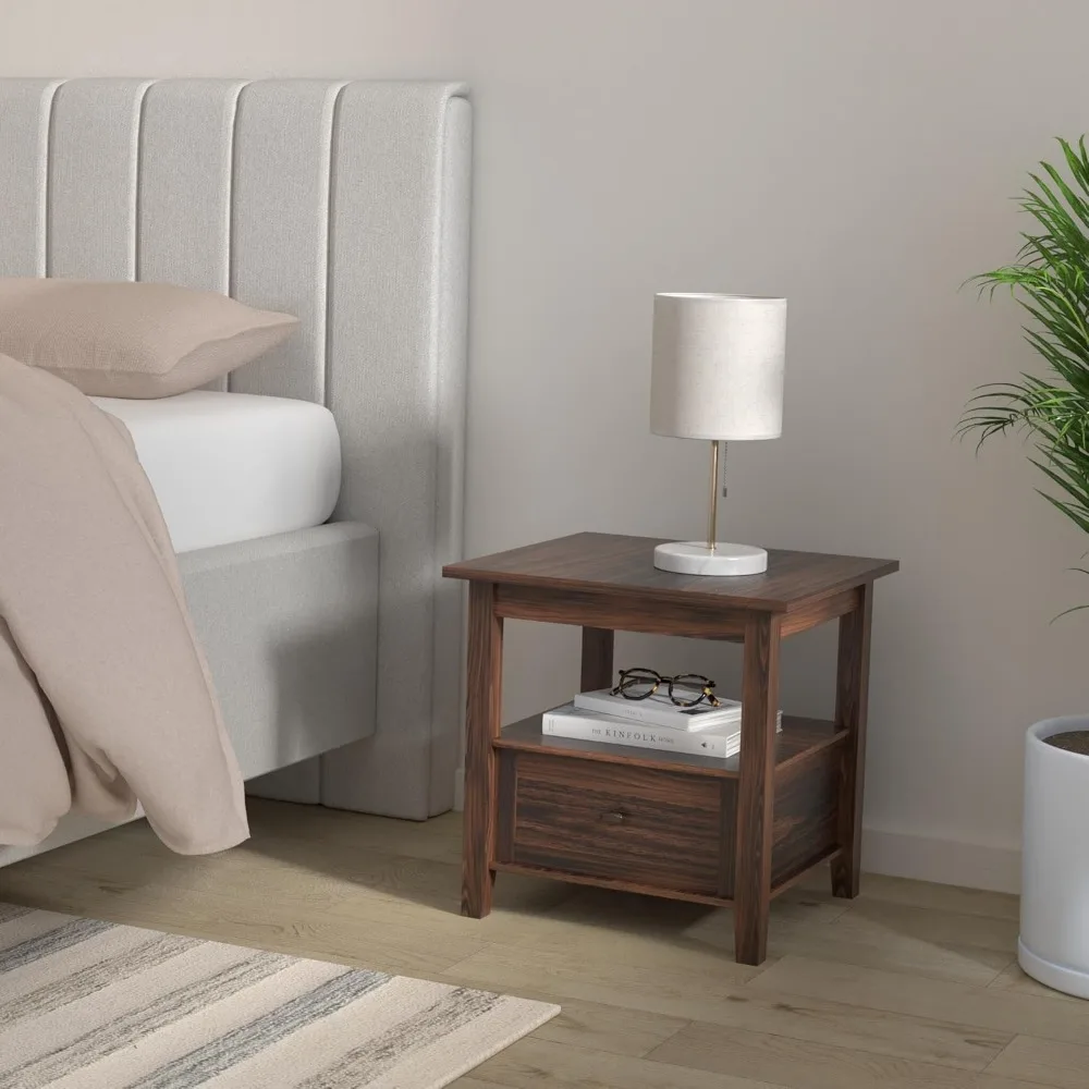 طاولة نهاية مستطيلة من الخشب الصلب بعرض 20 بوصة باللون البني الفحمي المتعثر لغرفة المعيشة #2