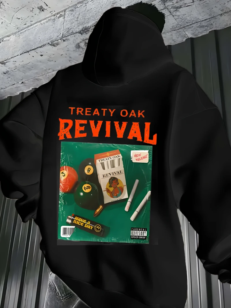 

2025 Autumn and Winter 1pc Oak Revival Graphic Hoodie Casual Polyester Knit High-end Luxury Is for Both Men and Women