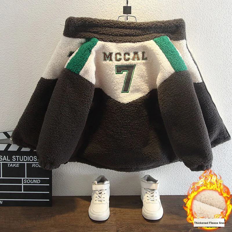 

Boys Thick Fleece Winter Coat Warm Faux Shearling Outerwear Kids Clothes New Style 3-13 Years Old
