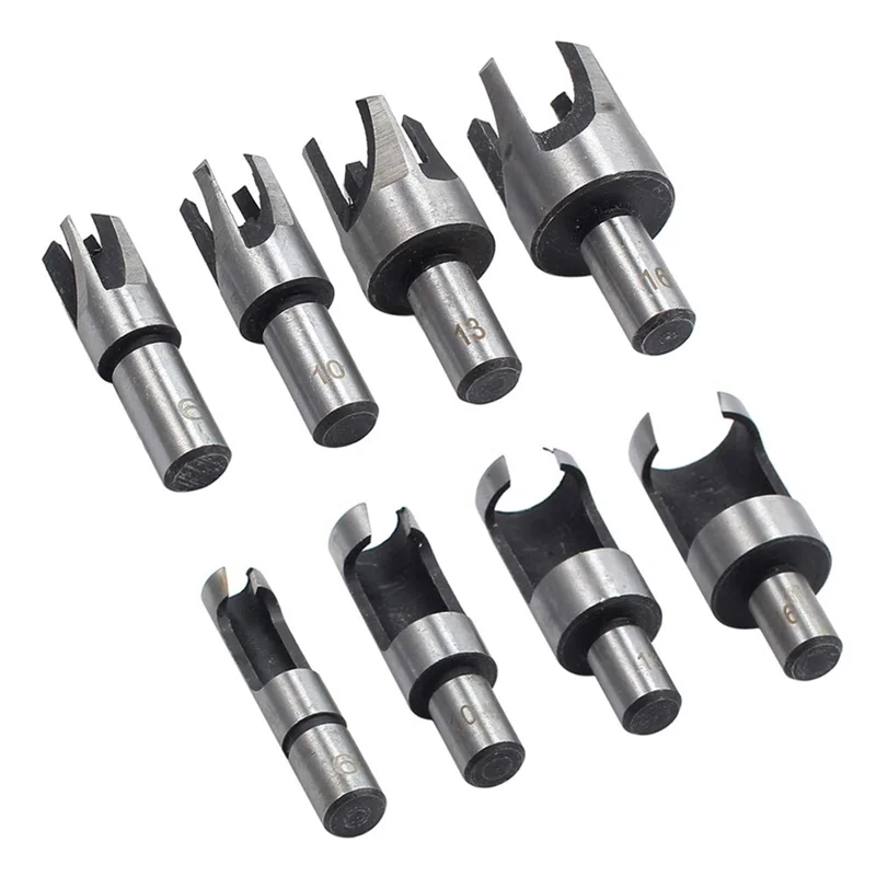 

AEE6-8Pcs 5/8In 1/2In 3/8In 1/4In Wood Plug Cutter Straight And Taper Claw Drill Bit Set Woodworking Hole Saw Cutting Tool