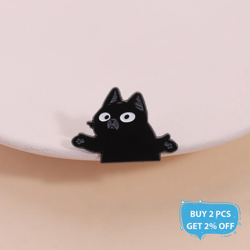 Black Cat Shrugs Enamel Pin Funny Animal Body Language Brooch Lapel Backpack Badge Jewelry Gift for Cat Lover Friends