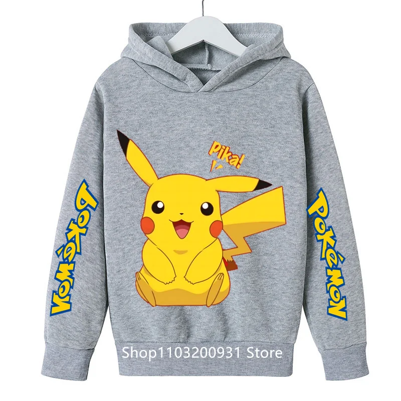 2024 New Pokemon Hoodies Boys Girls Kids Japan Anime Pikachu Long Sleeves Sweatshirt Clothes Print Cartoon Clothing