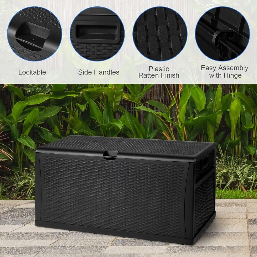 120 Gallon Large Deck Box, Waterproof Large Capacity for Patio, Garden, Large Outdoor Resin Rattan Storage Box Rainproof