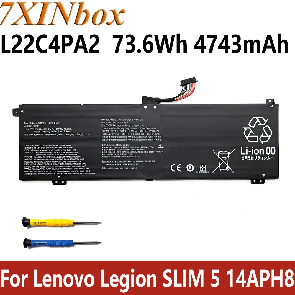 

7XINbox L22C4PA2 L22L4PA2 L22M4PA2 L22B4PA2 15,52 В 73,6 Втч 4743 мАч аккумулятор для Lenovo Legion SLIM 5 14APH8 серии бесплатные инструменты