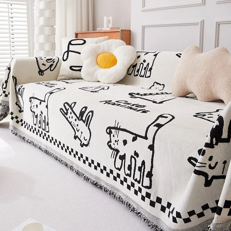 

Sofa Cover Cute Cartoon Cat Plush Anti Slip Universal Sofa Cushion Four Seasons Home Textile Decorative Sofa Protector