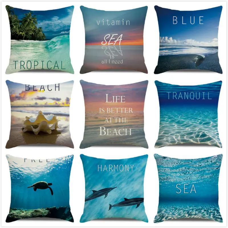 

Blue Ocean Pillow Case Beach Coconut Forest Pillowcase Living Room Bedroom Sofa Bed Chair Pillow Cover Home Decor 45x45 Square