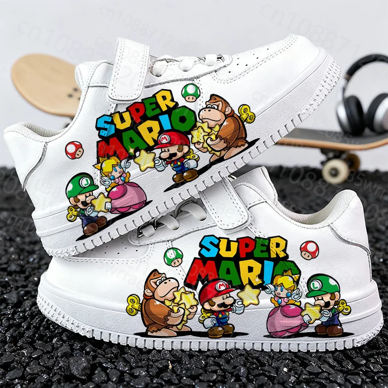 

Детская обувь Mario для мальчиков и девочек, очень милая молодежная студенческая прочная белая повседневная обувь с мультяшным принтом, подарок