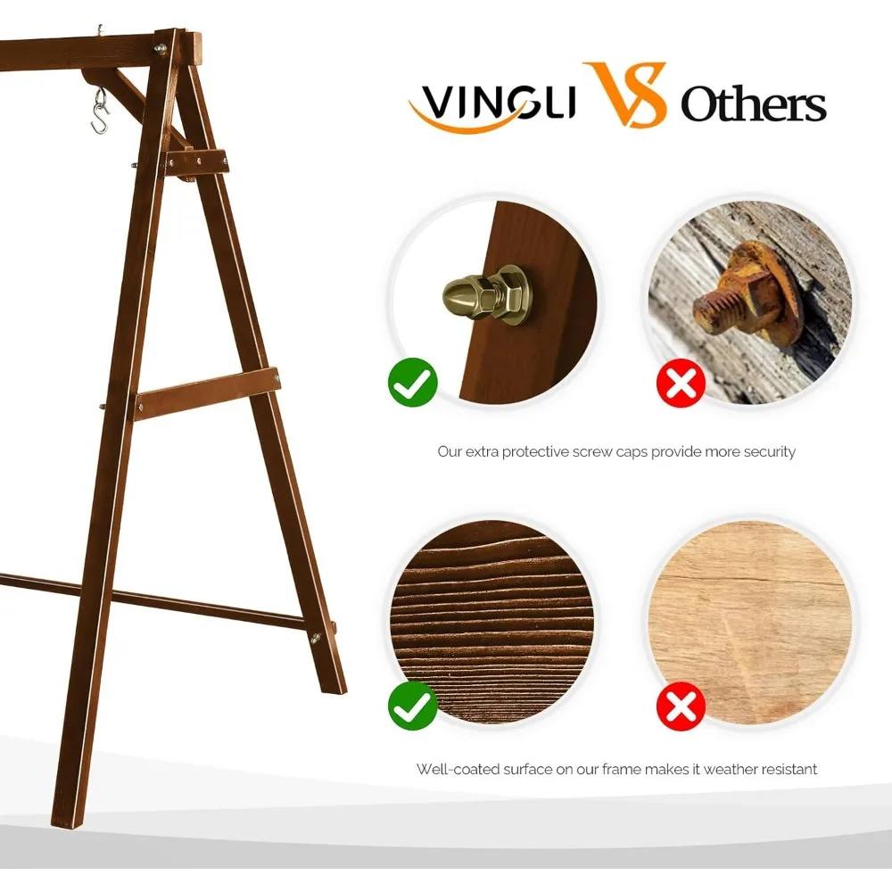 โครงไม้แขวนชิงช้าแบบ Heavy Duty รับน้ำหนักได้ 660 ปอนด์ พร้อมแผ่นเชื่อมต่อด้านล่าง, ขาตั้งรูปตัว A แบบอัพเกรดสำหรับชิงช้าระเบียง, ชิงช้ากลางแจ้ง
