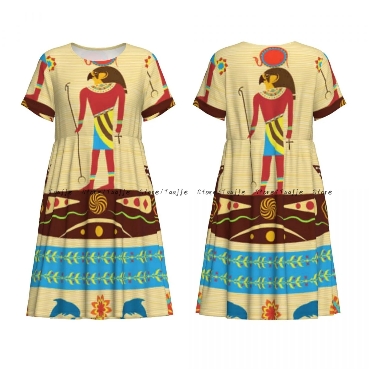 فستان نسائي كاجوال أنيق إله مصر القديمة يطفو في قارب بأكمام قصيرة فساتين فضفاضة عطلة نهاية الأسبوع #4