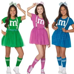 Kids M & M's Costume Football Outfit Cheerleaders Uniform Dress Family Games Parents-Child Clothing Outfits