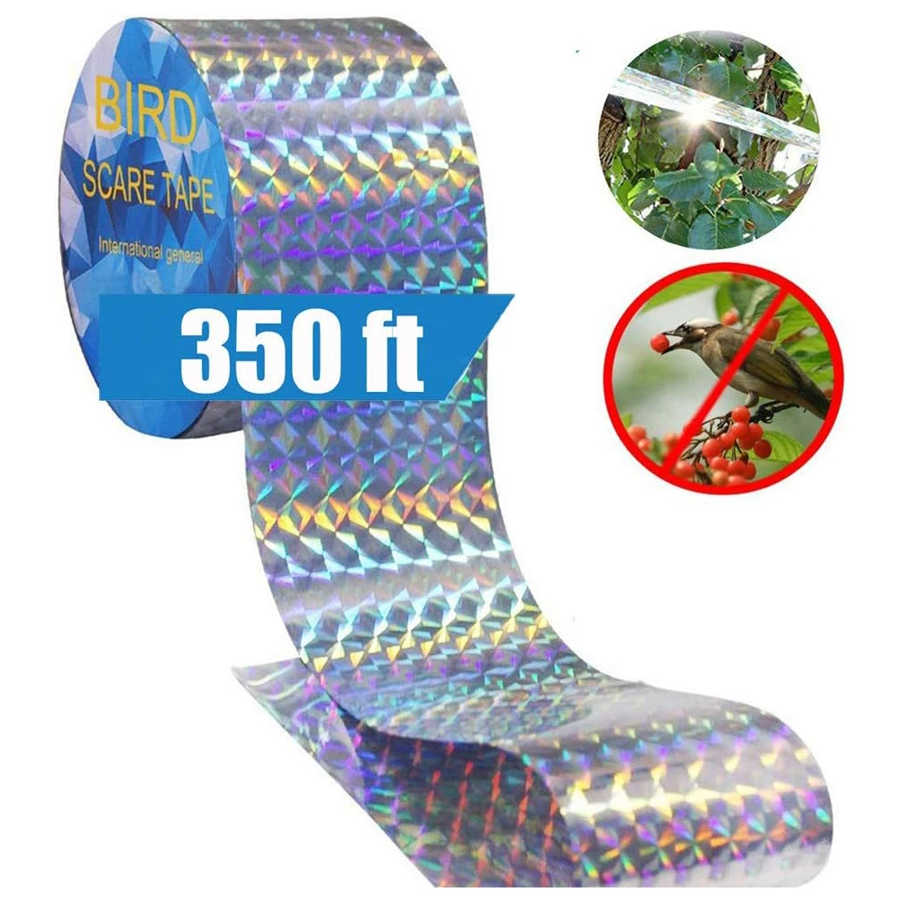 2pcs 350FT Reflective Scare Tape Ribbon, Bird Deterrent Scare Ribbon to Keep Birds Pigeons Crows, Away from Home, Garden,Yard