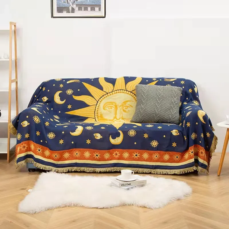 American Country Retro Jacquard Woven Blanket Sun Moon God Sofa Throw Dust-proof Cushion Carpet Cushion Textile Dropshipping