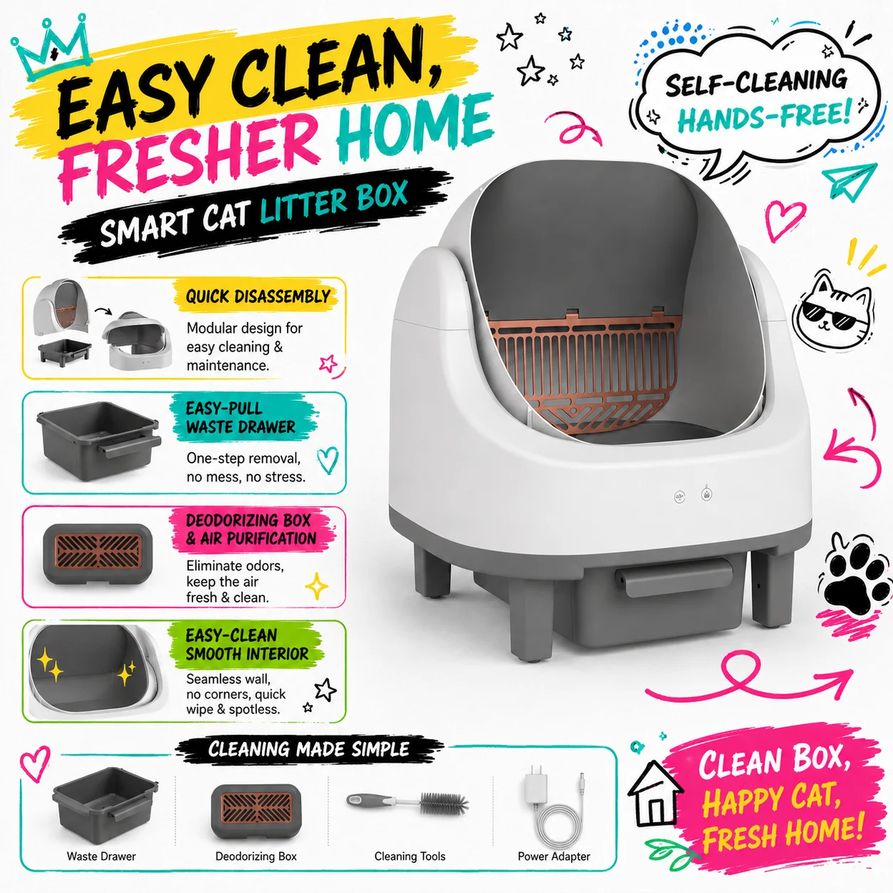 Premium Customizable Smart Litter Box | MBC-ICB020 ABS Material | APP Control Luxury Pet Toilet Easy Clean Odor Control Large