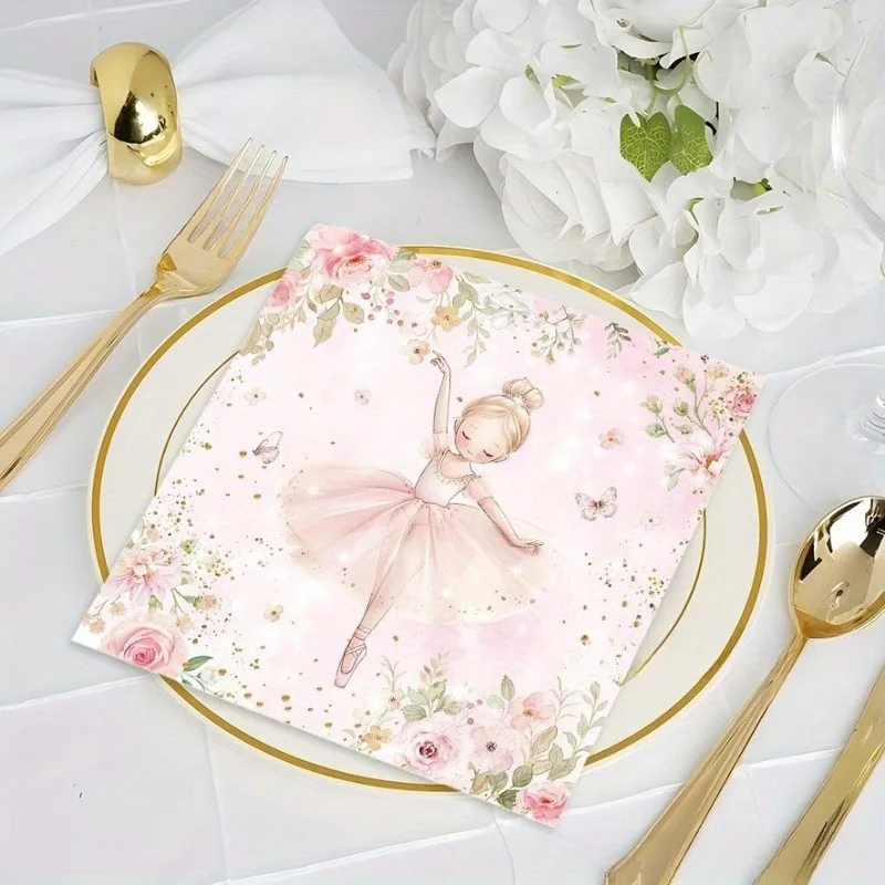 20/40 rosa Ballett-Geburtstagsservietten für Mädchen – Ballett-Party-Dekoration für Mädchen, Babyparty, Hochzeit – Partyzubehör aus Papier