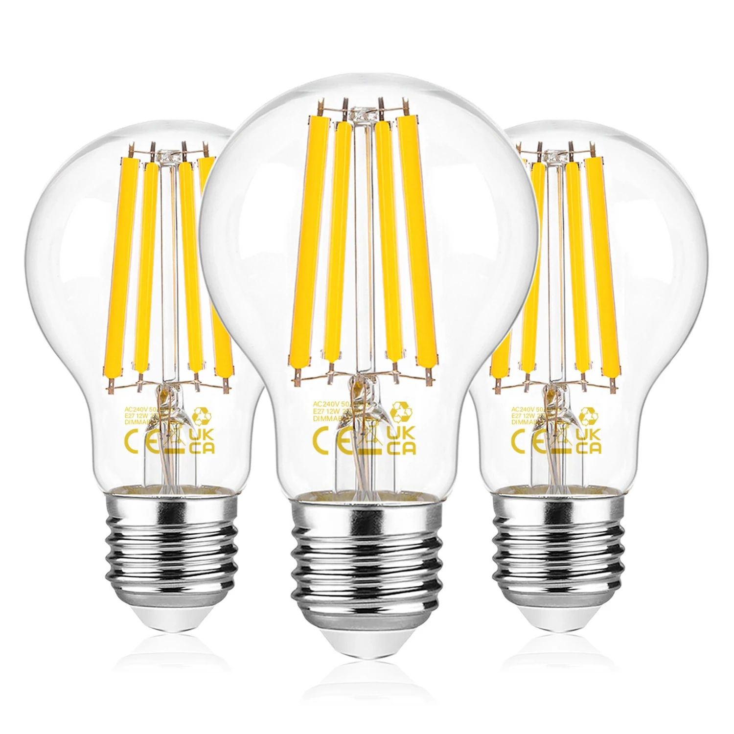 New Dimmable Warm White High Lumen 3PCS A60 A19 12W E27 Filament Globe Light Bulb - 220V 1521lm Pendant Lamp