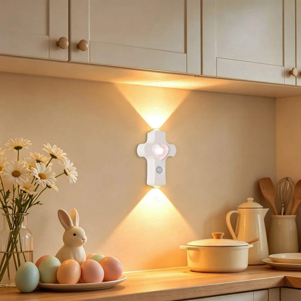 Tri-color Dimming Magnetic Intelligent Wall Lamp Heart Design USB Charging Cross-Shaped Night Lamp Wireless LED Beams