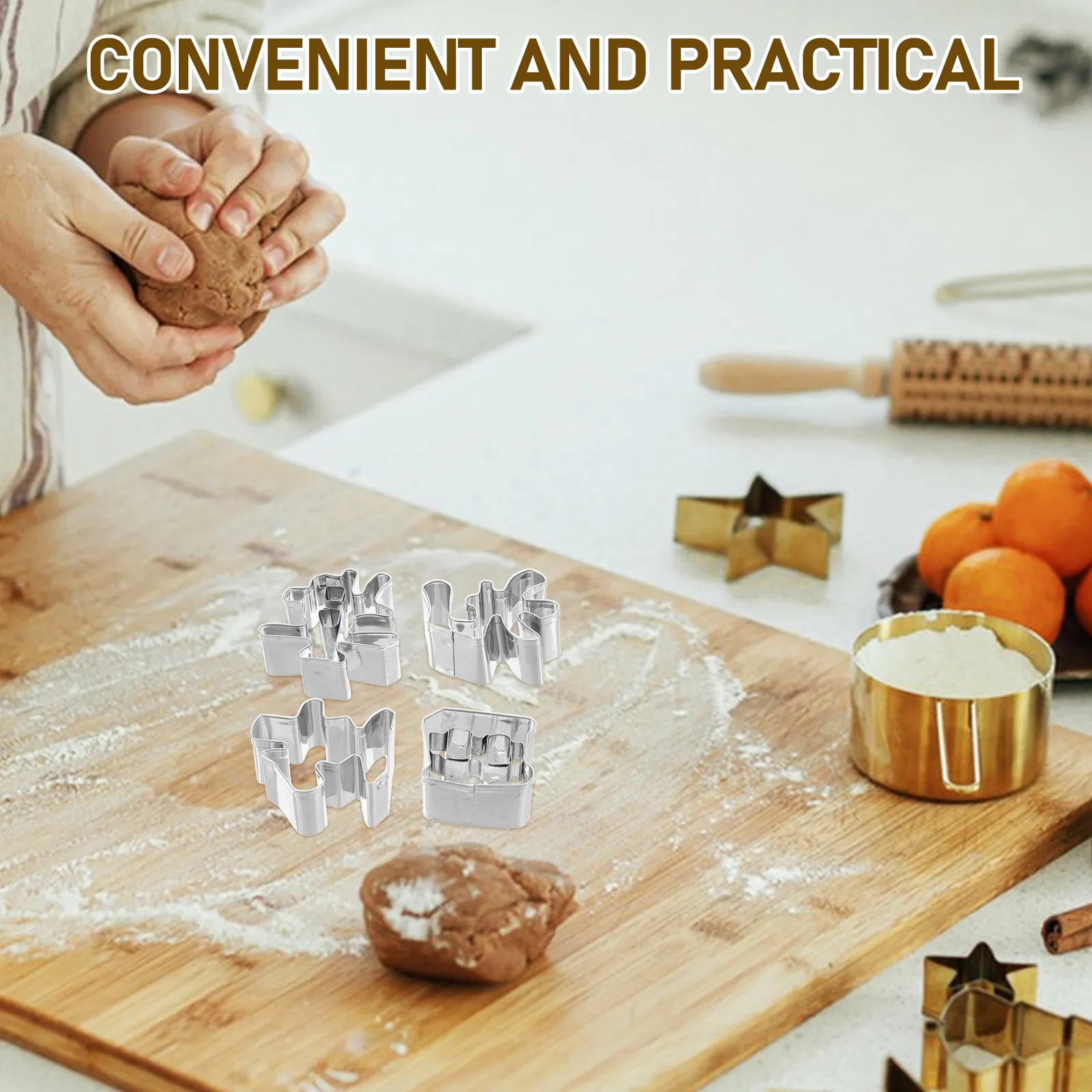 4Pcs Cookie Cutter Mold Stainless Steel Chinese Character Biscuit Cutter Fondant Tool Fruit Vegetable Shaping