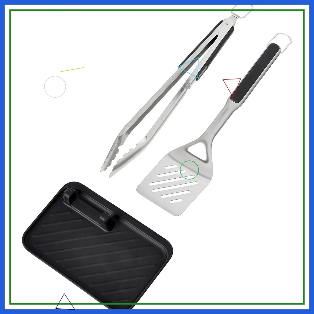 

3-Piece Grilling Tools Set with Tongs, Turner & Silicone Rest for Easy BBQ Cooking