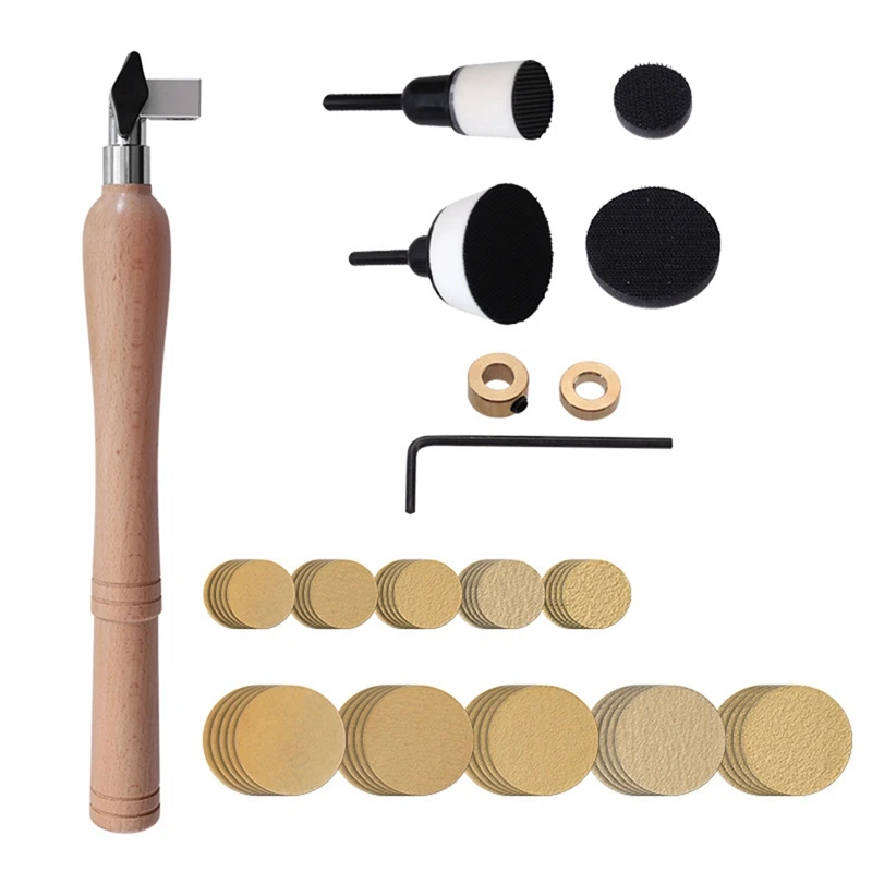 ABEZ Bowl Sander Set 50pcs Sandpaper Discs Bowl Sanding Tool with Handle for Woodworking Lathe Polishing and Sanding Wood