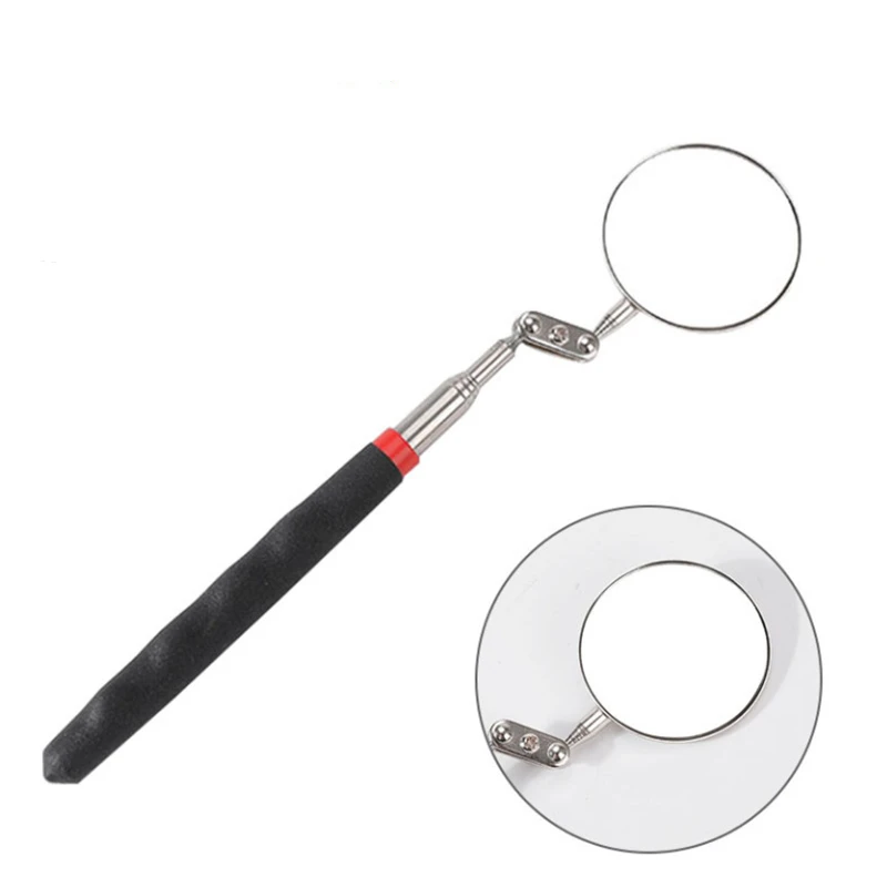 

50mm 360 Degree Retractable Telescopic Inspection Detection lens Round Mirror Silver Pocket Clip Car Tool Extend Stainless Steel