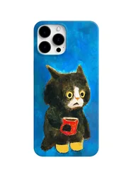 Cartoon INS Black Cat In Shock Funny Cute Animal Collection Phone Case for iPhone 15 14 11 12 13 Pro Max Plus Back Cover