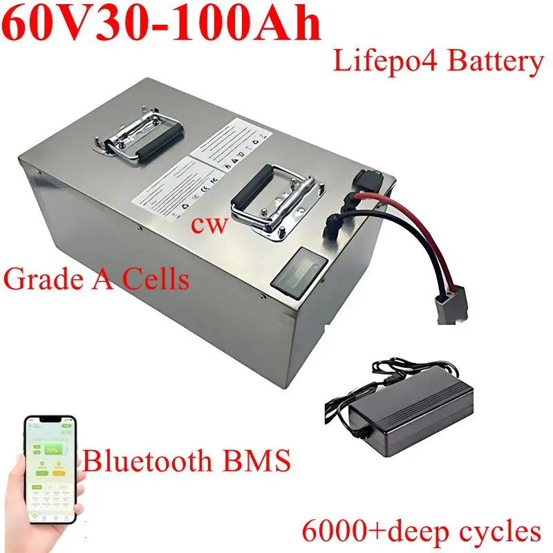 60V 30Ah Battery 40Ah 50Ah 60Ah 70Ah 80Ah 90Ah 100Ah Lithium Lifepo4 For 1800W 3000W Two-Wheeler Motorcycle Scooter Tricycle