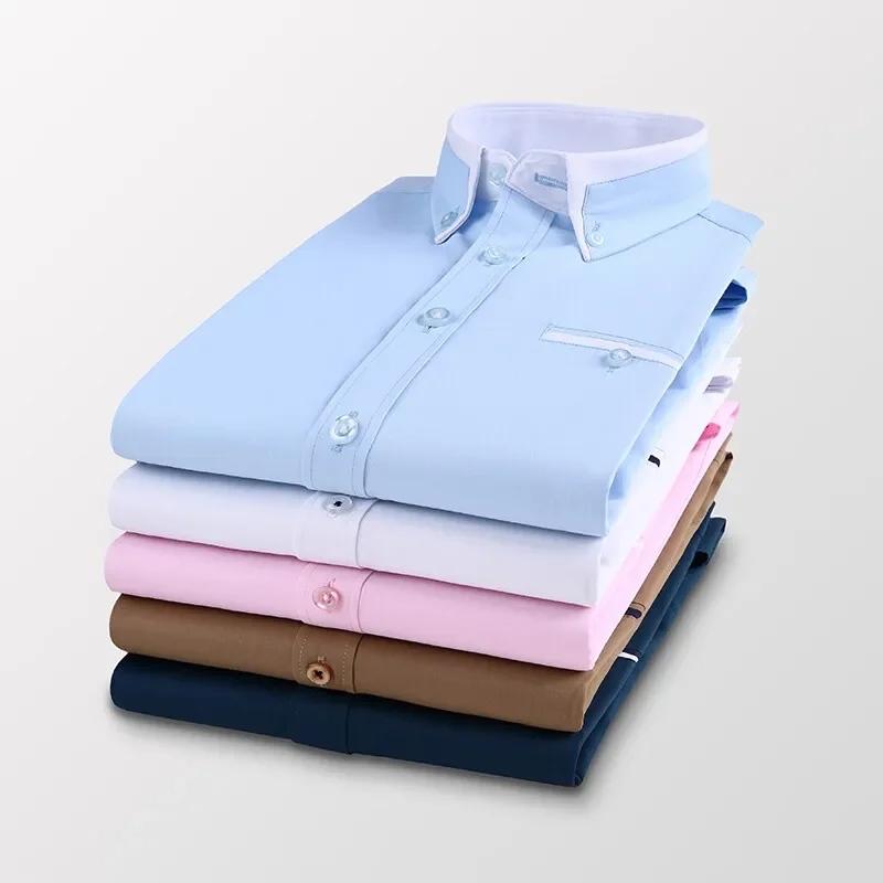 Cotton Long-sleeve New Men Social Shirt Slim Formal Male Clothes Brand Soft Office Wear Dress Shirt Tees Blue White Pink Khaki