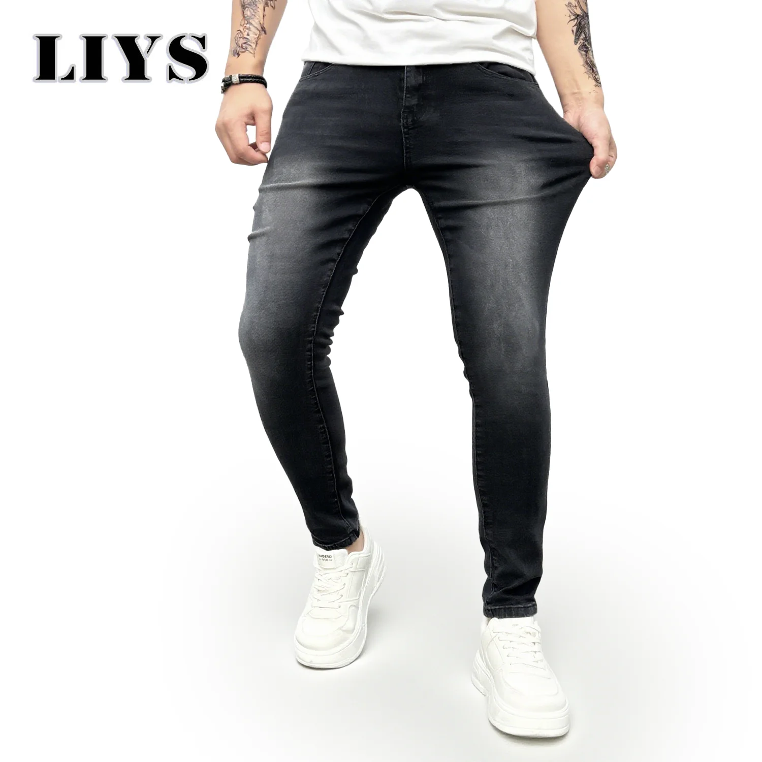 Summer Men's Midnight Sculpt Skinny Jeans Jet Black Fade with Sleek Urban Fit Designed for the Modern Man Full of Fashion Sense