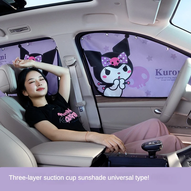 Kawaii Sanrios Car Curtain Hello Kitty Sunshade Private Ventilation Children's Light Blocking Heat Insulation Sunscreen Curtain