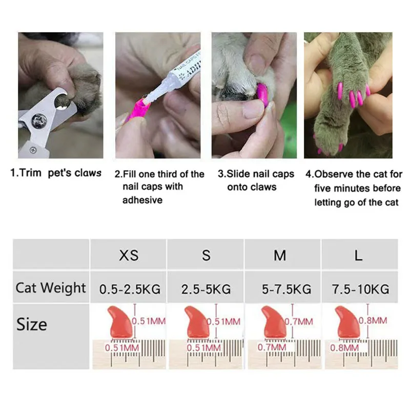 20 Stück Katzen-Nagelkappen, Haustier-Katze, weiche Pfoten, Nagelschutzabdeckung mit kostenlosem Kleber für die Fellpflege von Kätzchen – Detail 1