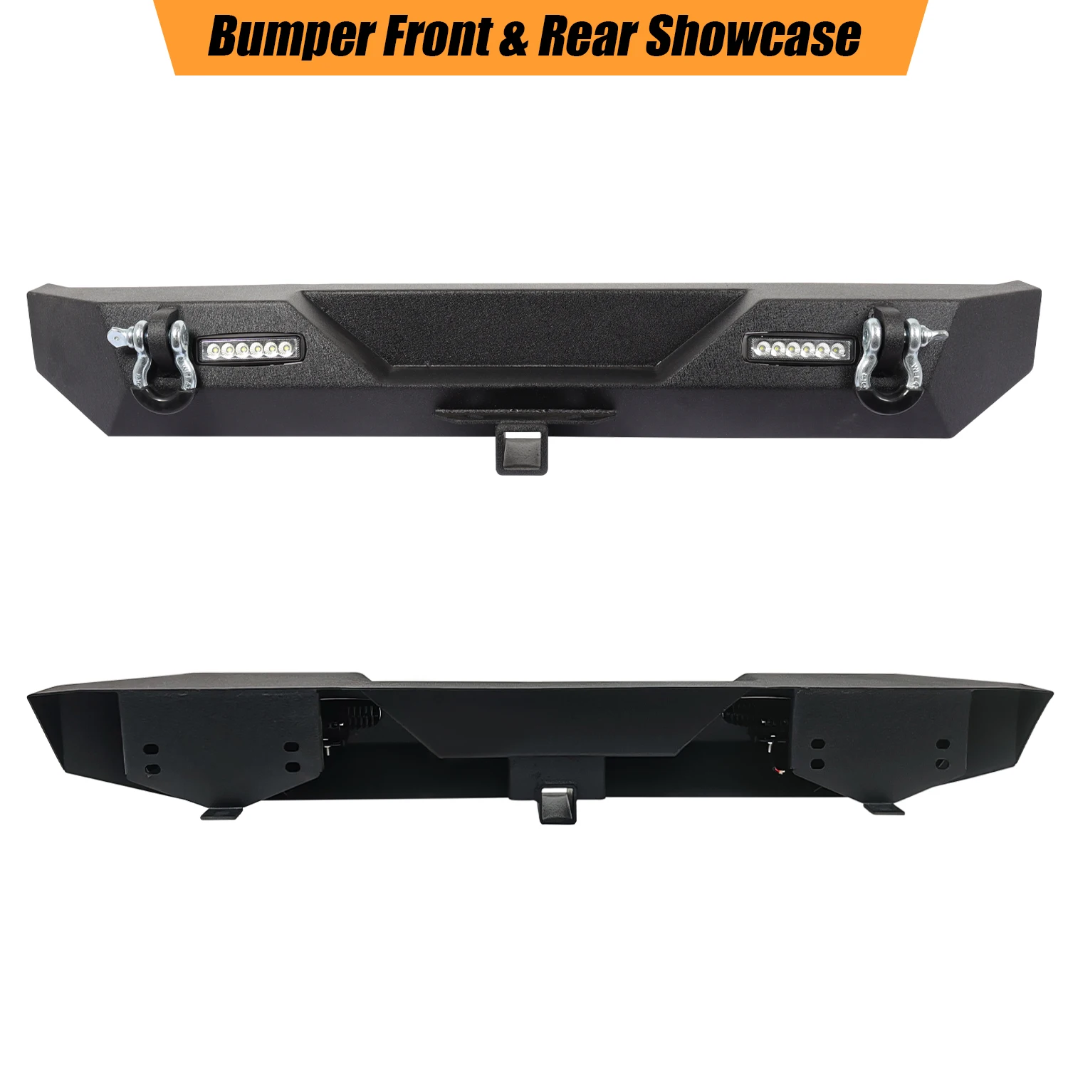 Rear Bumper Compatible with 1997-2006 Jeep Wrangler TJ & Unlimited, Off Road Full Width Bumper w/2 X 18W LED Lights, 2\
