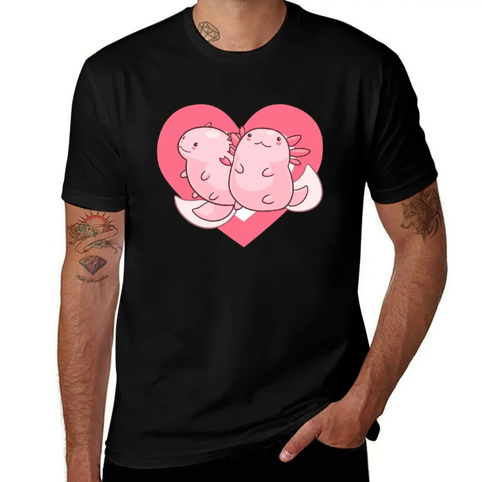 

Axolotl cotton shirts cotton Cute soft t Heart T-Shirt tshirt shirt man essential 100% t for