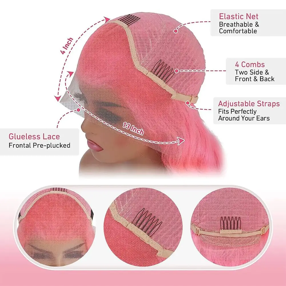 Rosa Bob Spitze Front Perücke menschliches Haar 13x4 kurze gerade Bob rosa menschliches Haar Spitze Perücken für schwarze Frauen mit Babyhaar Dichte