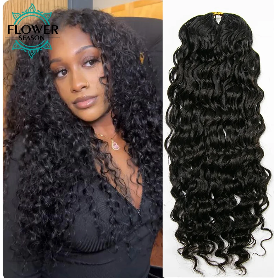 Water Wave Crochet Human Hair Extensions Pre-Separated Feather Crochet Hair Reusable 240g Enough Full Head Natural Black