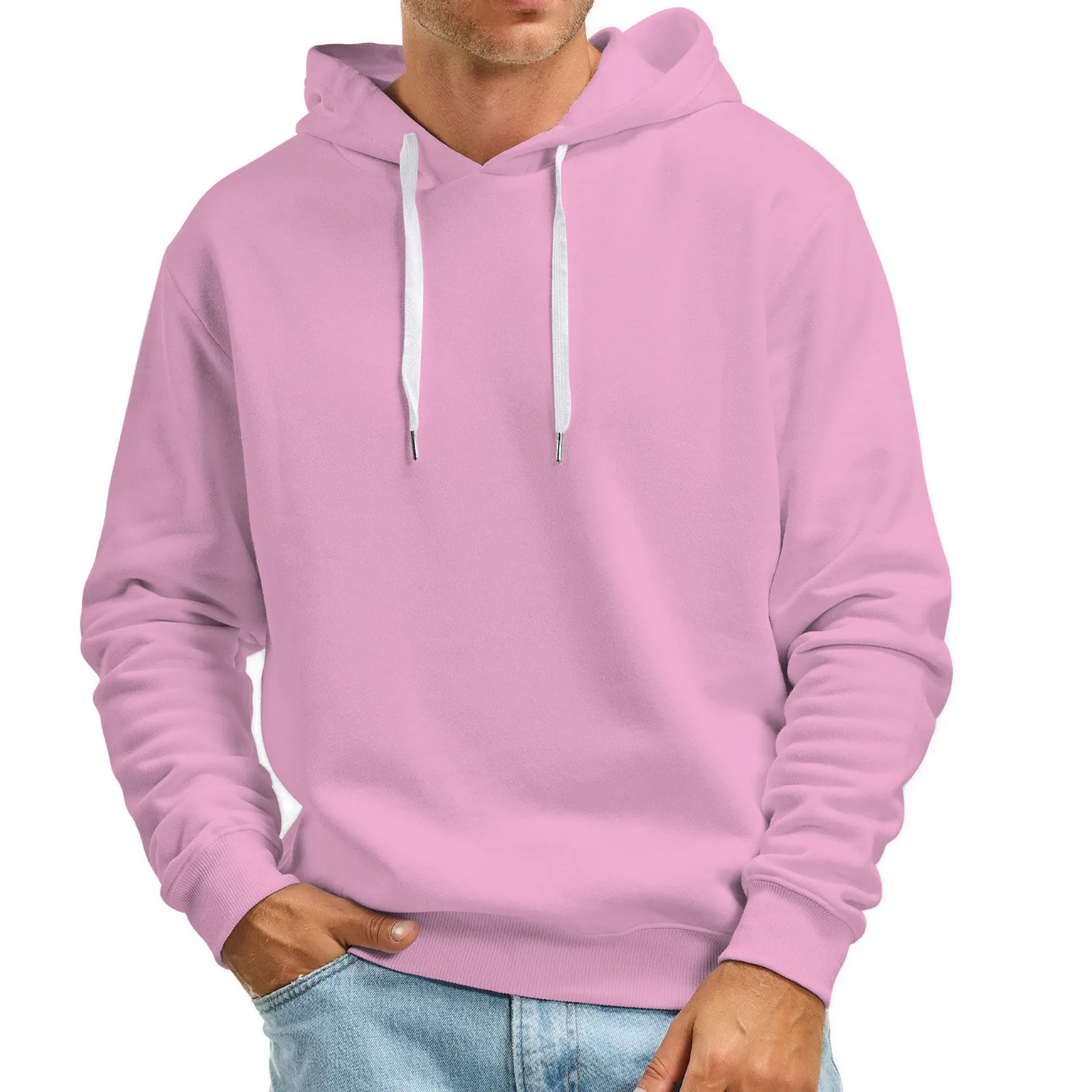 

Men Hoodie Fall And Winter Casual Solid Color Hooded Sweater No Pockets Fleece Sweatshirt Pullover Tops Hip Hop Streetwear