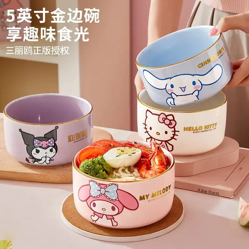 

MINISO My Melody Cinnamoroll Anime Kawaii Ins Noodle Bowl Cute Hello Kitty Household Large Soup Tableware Gifts for Kids