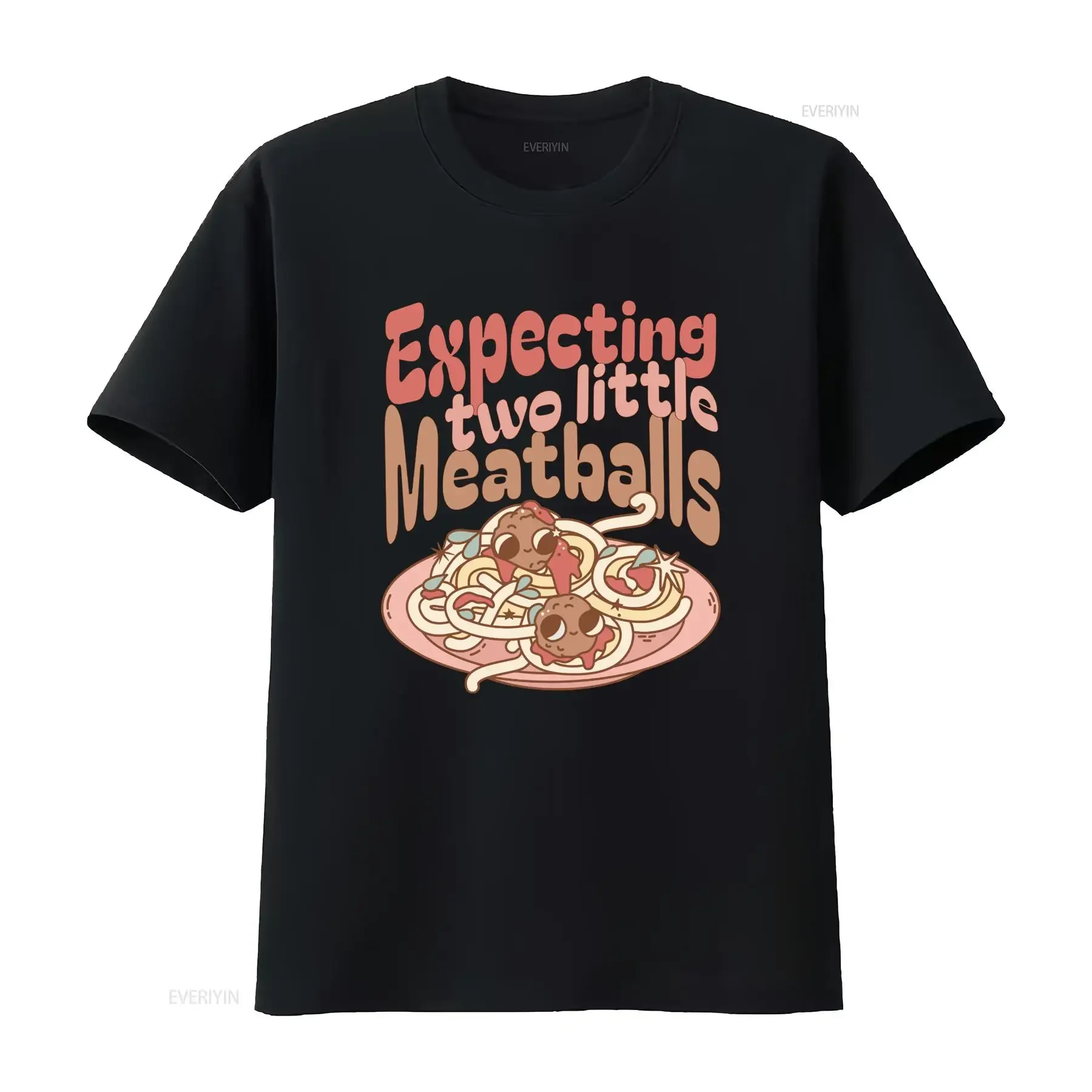 Funny Cartoon Expecting Two Little Meatballs Pregnancy Announcement Print Casual T Shirt vintage Washed Comfortable streetwear