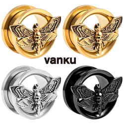 Vanku 2PCS 8-22mm Stainless Steel Round Punk Death Moth Ear Gauges Plugs Ear Tunnels Body Piercing Jewelry For Unisex Gift