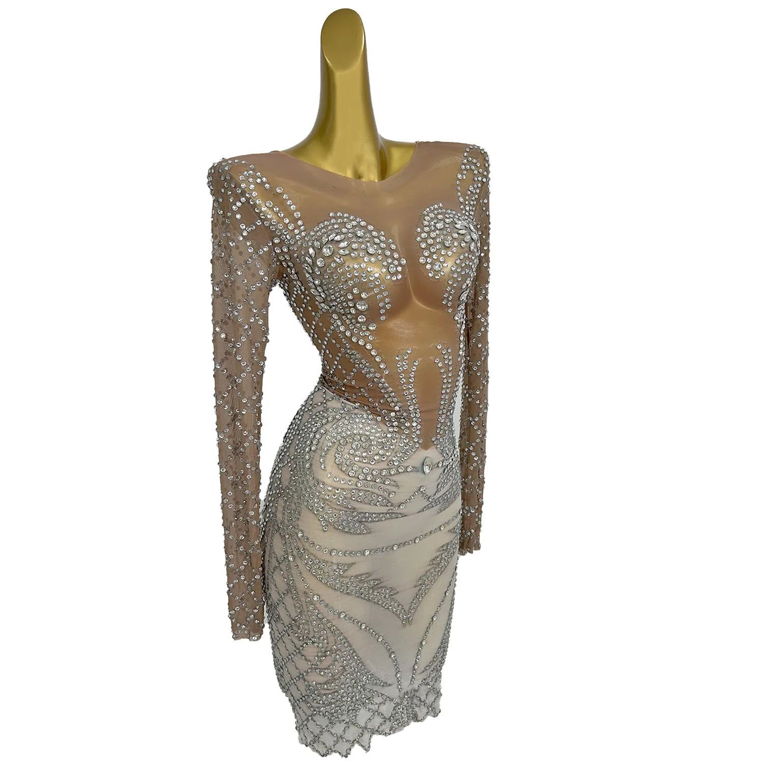 Vestidos Sexy Diamond Night Club Sheath Dress Ladies Evening Gown Drag Show Stage Performance Costume Mini Cocktail Party Dress