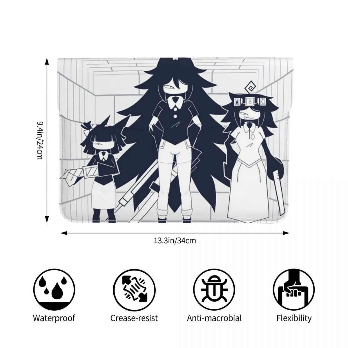 FPE Miss Circle Doodle Cartoon Game PU Leather Horizontal Laptop Sleeve Shockproof Soft Lining Notebook Case 13 Inch