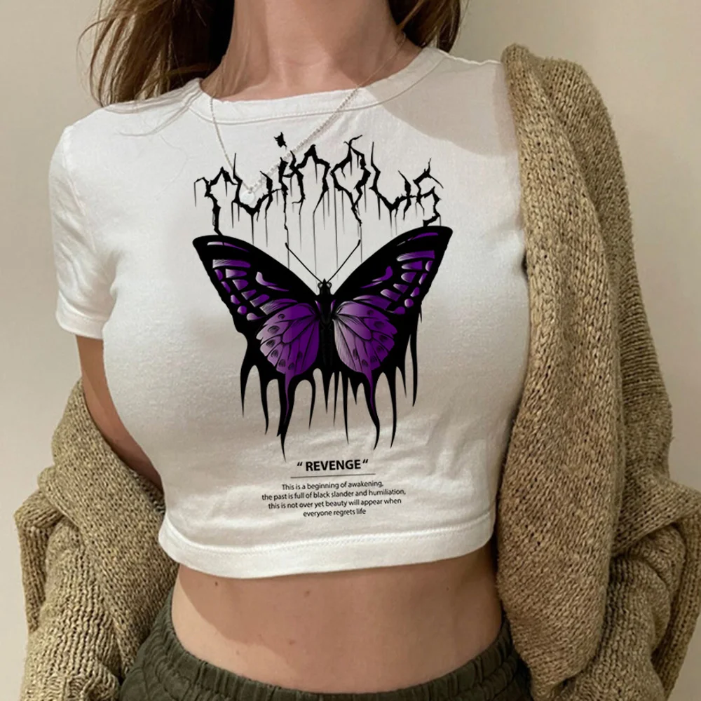 Y2k Butterfly graphic  vintage crop top girl kawai hippie graphic  cute t-shirts clothing