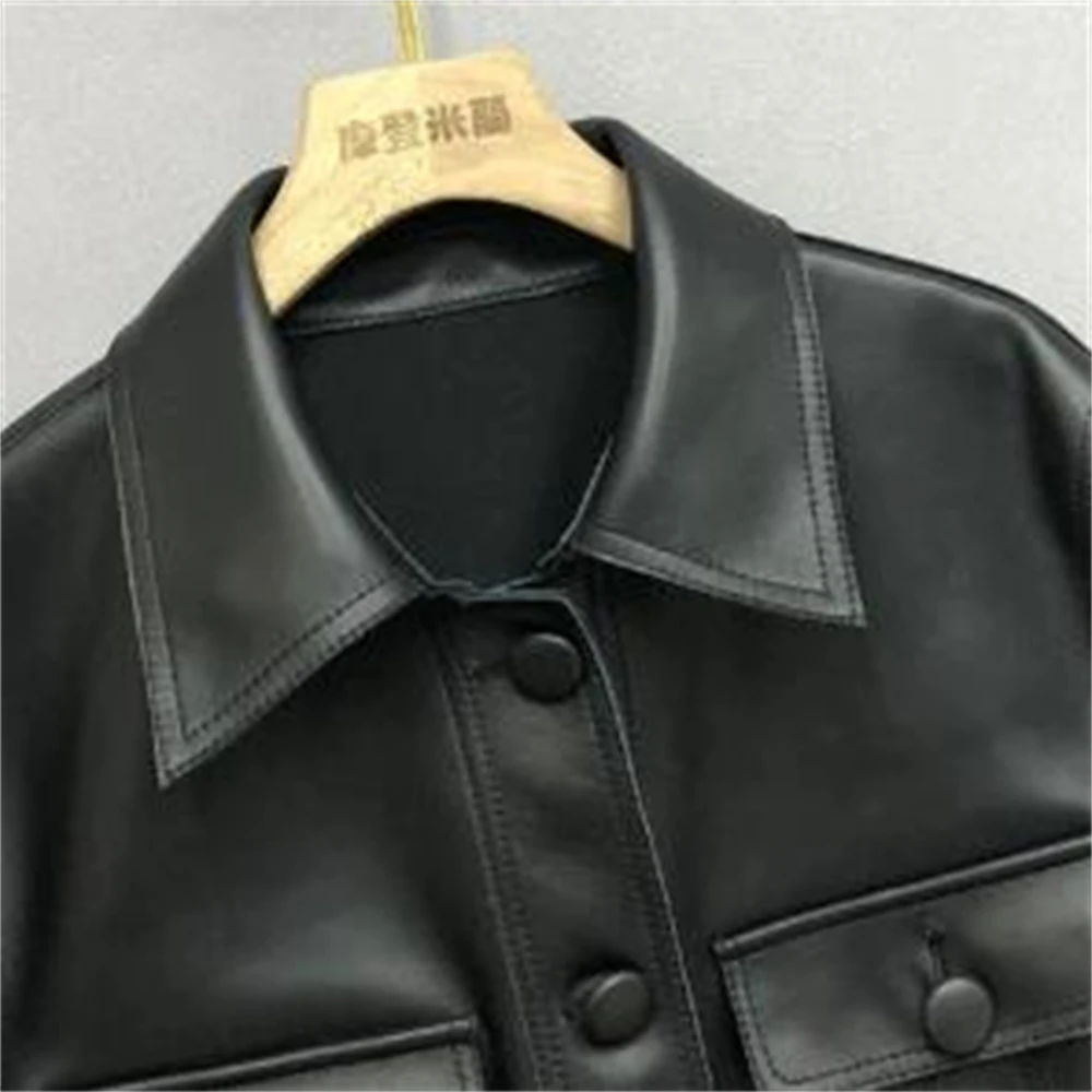 Manteau en Cuir de Style Rétro avec Poche à Fermeture Éclair, Vêtement de Voiture Assressentipour Fan de la Corée du Sud