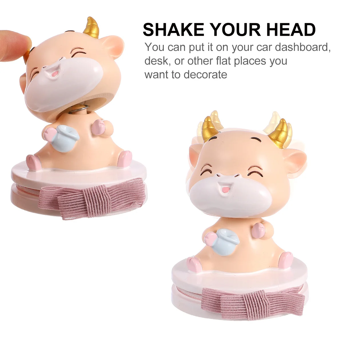 

1Pcs Golden Horn Calf Car Dashboard Ornament White Base Resin Craft Car Interior Decoration Shaking Head Animal Swing