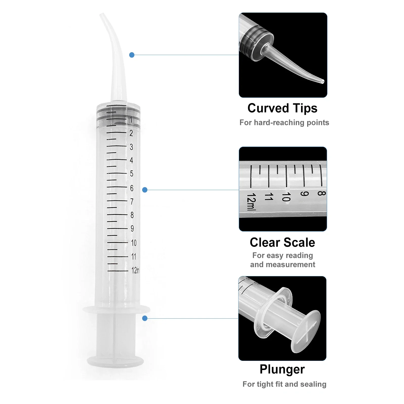 5pcs Disposable Dental Irrigation Syringe with Curved Tip 12ml for Dentist Use Dental Consumable Material Dental Instrument