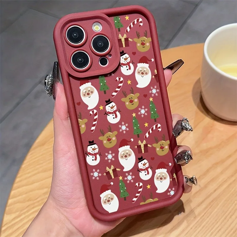 

Santa Claus and Snowman Pattern High-Edge Tpu Anti-Drop Phone Case, Suitable for iPhone 17 Air Pro Max, iPhone 16, 15, 14, 13, 12, 11 Pro Max, Xs, Xr, X, 7, 8 Plus, Se Series Phone Cases, Suitable for Birthday Gifts for Girlfriends, Boyfriends, Friends/Va