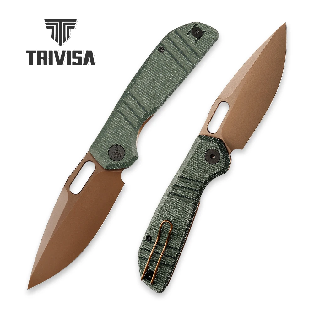 TRIVISA High Quality Gecko Utility Knife with Clip 14C28N  Blade G10  Micarta Handle Fishing  Survival Camping Outdoor EDC Tools